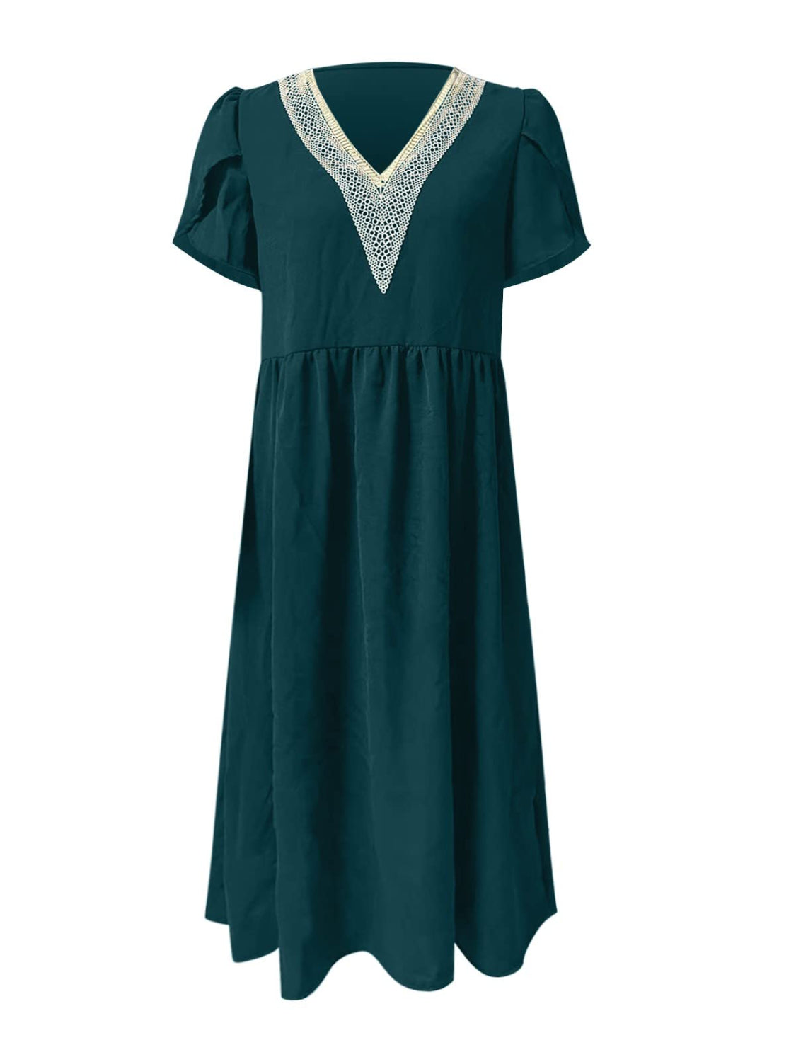 Full Size Lace Detail V-Neck Short Sleeve Dress