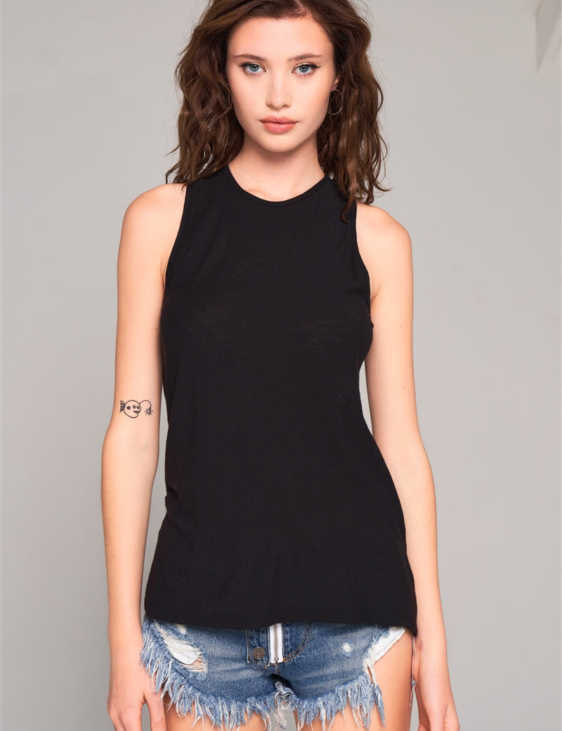 Sleeveless Crew Neck Cut-out Back Detail Longline Top