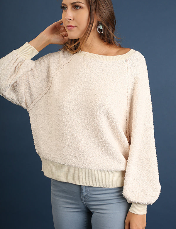 Puff Sleeve Boat Neck Sweater