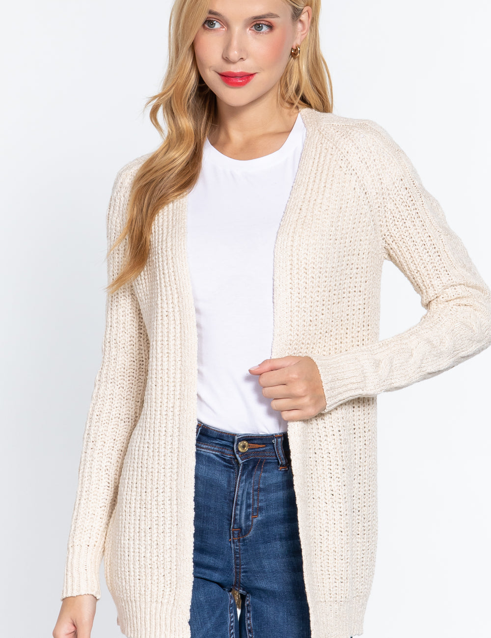 Long Slv Open Front Sweater Cardigan
