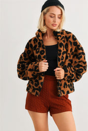 Leopard Teddy Zip-up Two Pocket Jacket