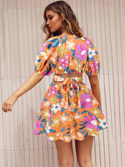 Printed Surplice Short Sleeve Dress