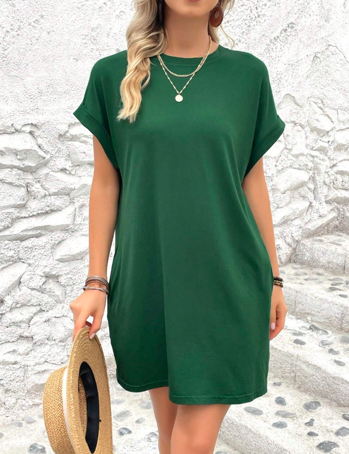 Round Neck Short Sleeve Mini Dress