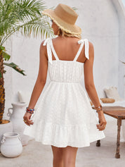 Tied Ruffled V-Neck Sleeveless Mini Dress