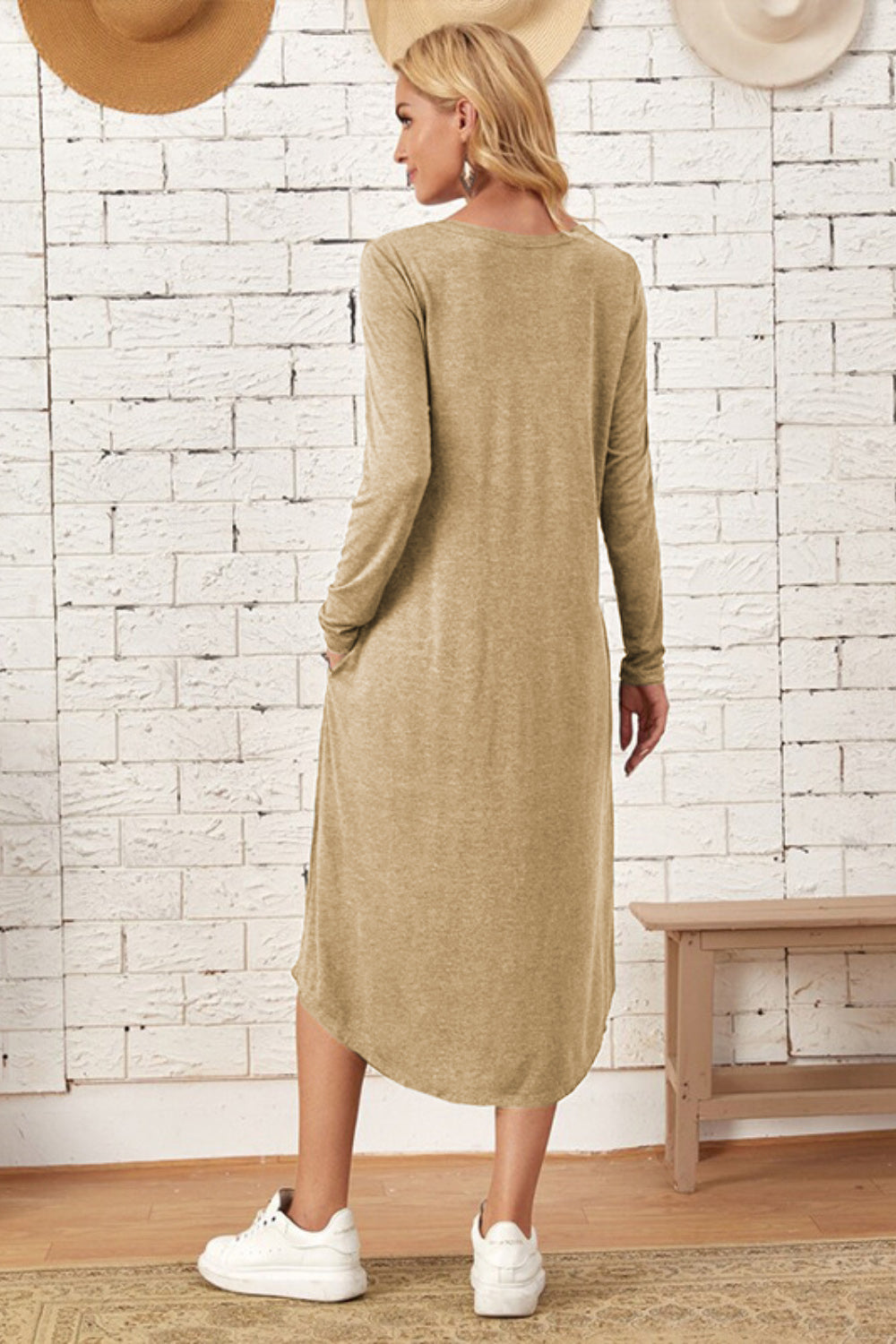 Pocketed Round Neck Long Sleeve Tee Dress