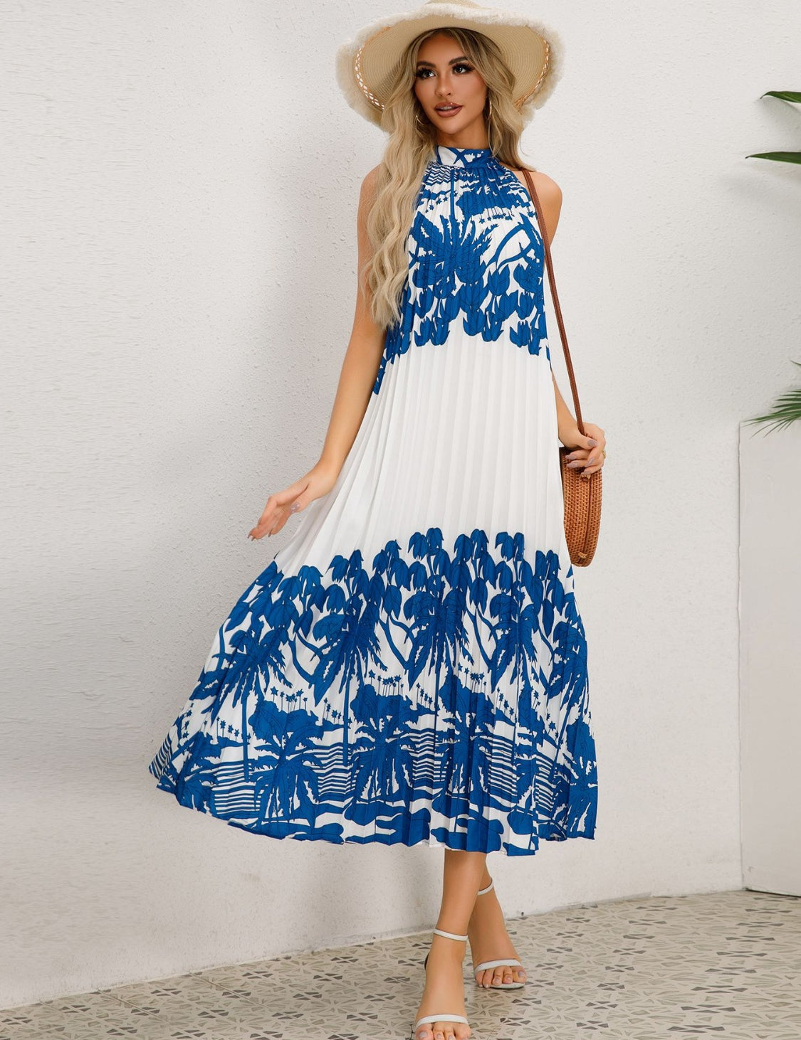 Tied Printed Sleeveless Midi Dress