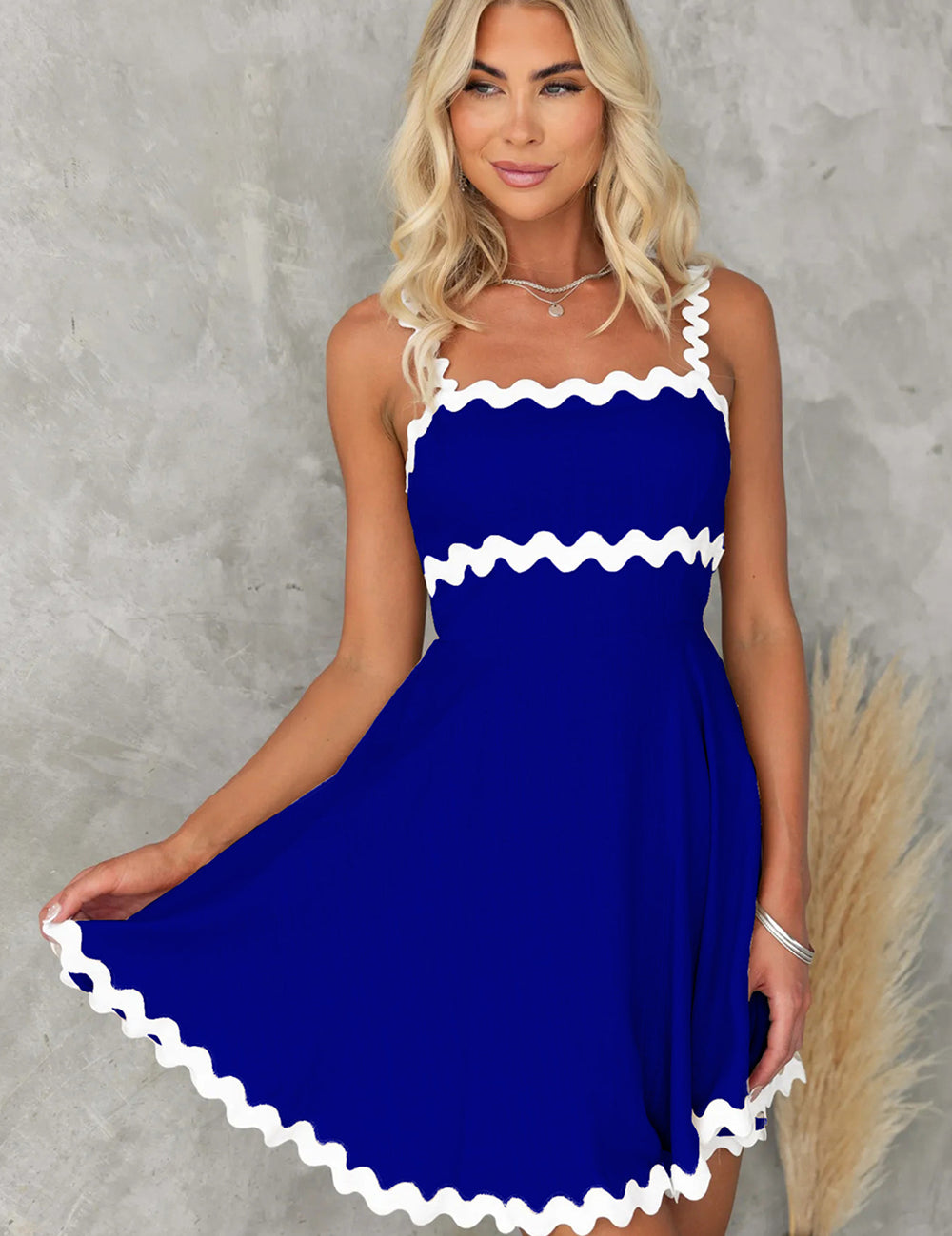 Contrast Trim Square Neck Mini Dress