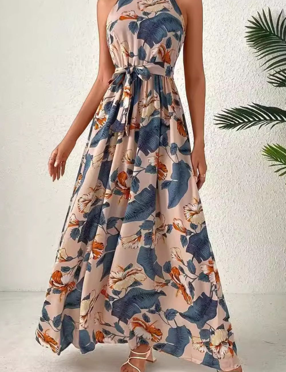 Tied Slit Floral Sleeveless Dress