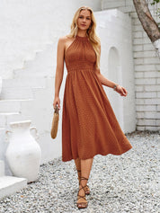 Swiss Dot Grecian Neck Midi Dress