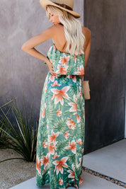 Slit Tropical Sleeveless Tube Dress