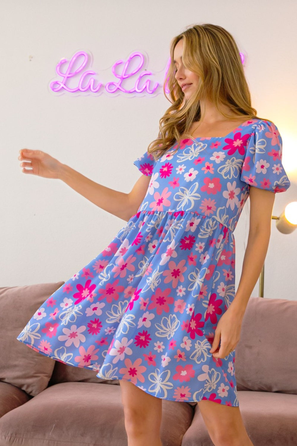 BiBi Floral Puff Sleeve Mini Dress