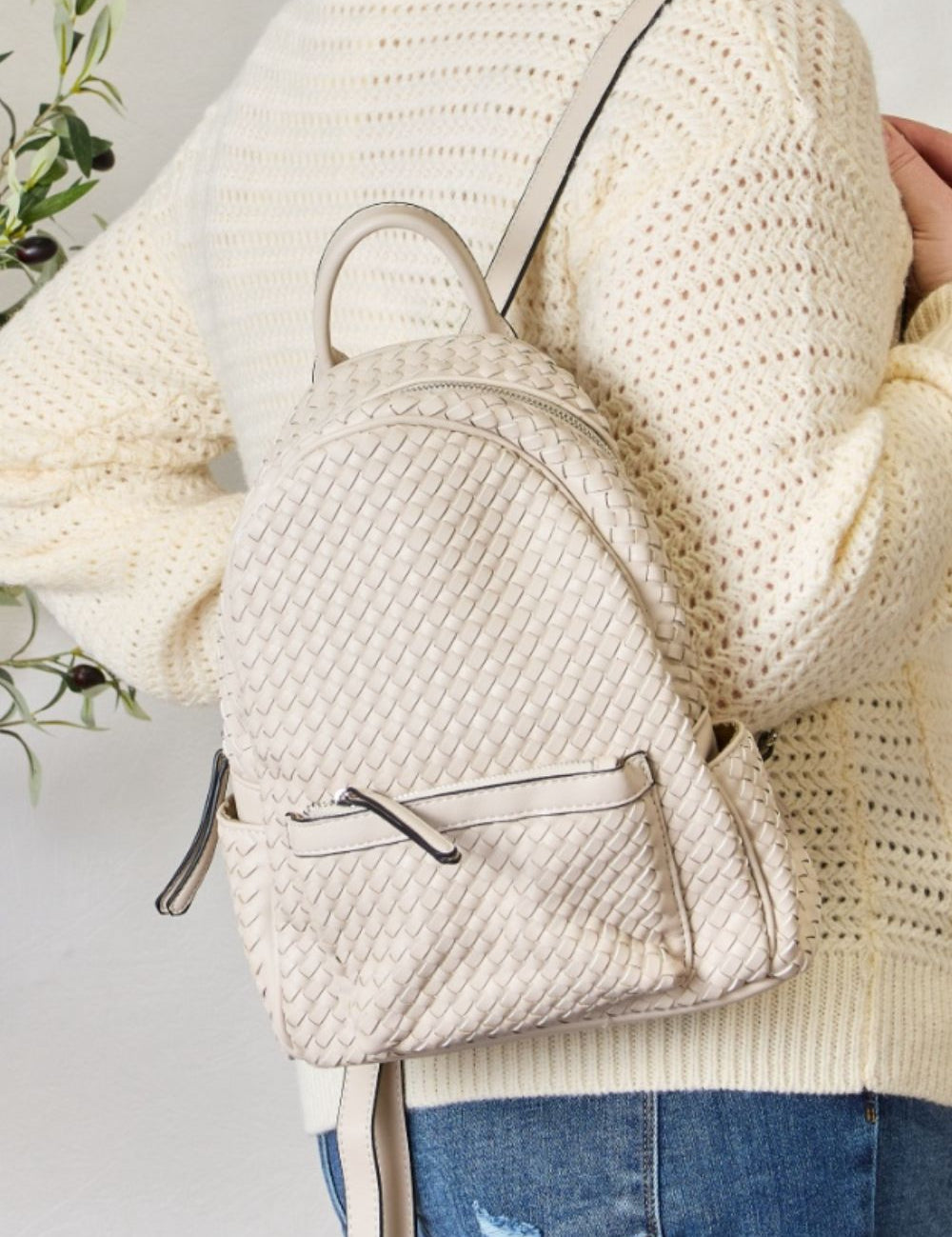 SHOMICO PU Leather Woven Backpack