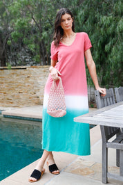 Brick Multi Color Cotton Tie-dye V-neck Maxi Dress