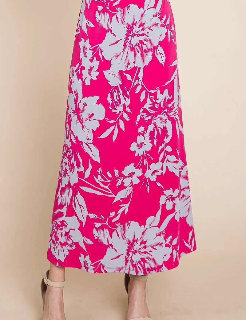 Floral Printed Maxi Skirt With Elastic Waistband