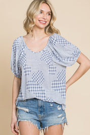 Hounds Tooth And Check Plaid Top