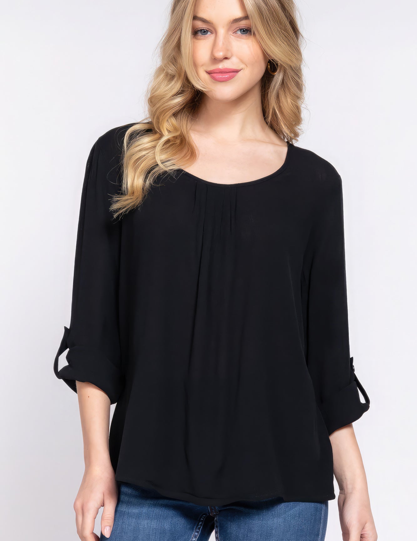 4 Roll Up Slv Pleated Blouse