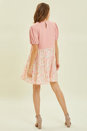HEYSON Full Size Round Neck Floral Ruffle Hem Mini Dress