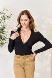 Culture Code Full Size Ribbed Surplice Cold Shoulder Top