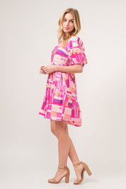 And The Why Color Block Puff Sleeve Dress